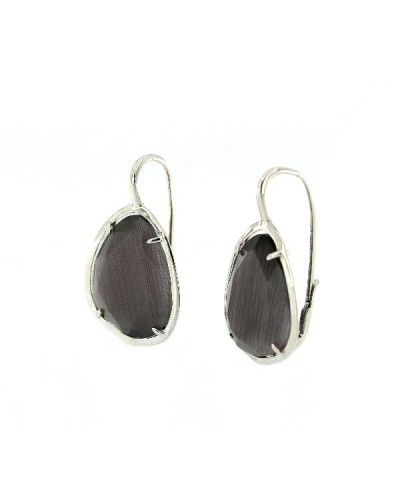 Pendientes plata rodiada cristal oval gris. - ARRS008GOG